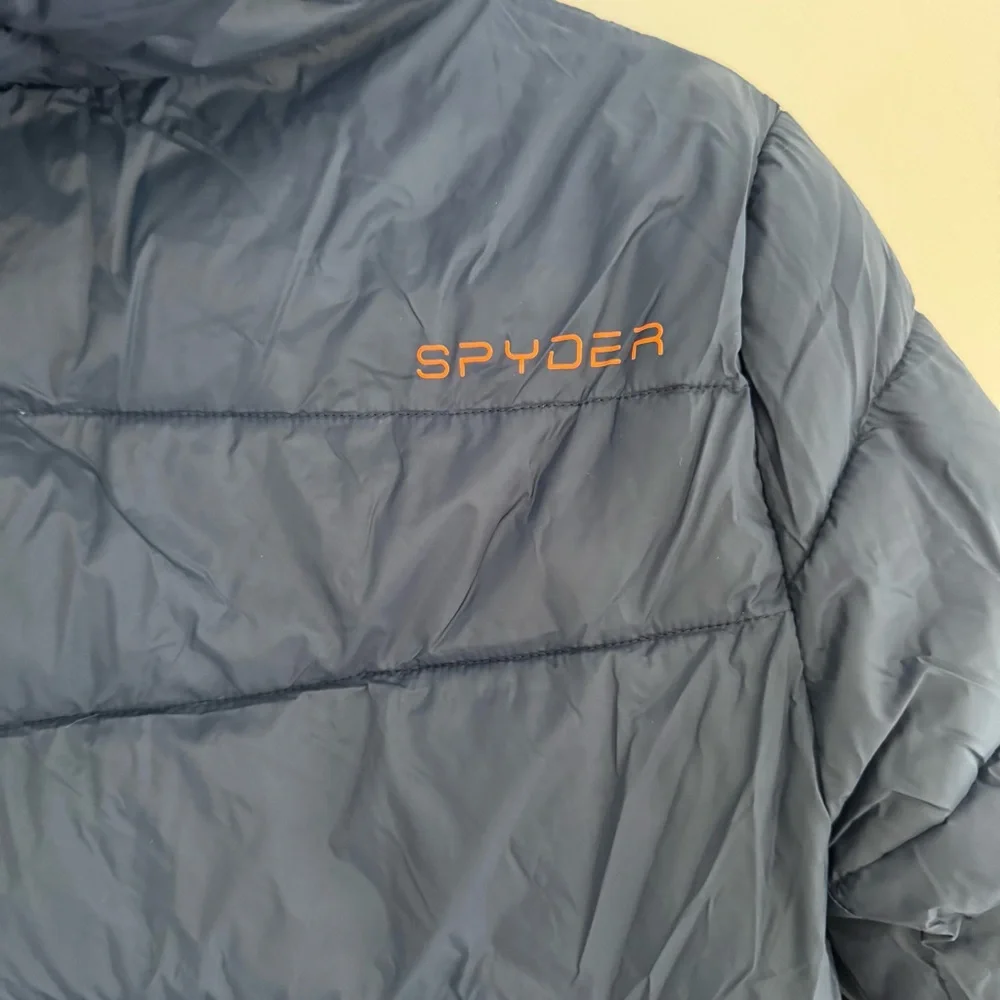 Spyder boys water resistant hooded nexus puffer jacket navy orange size M 10/12